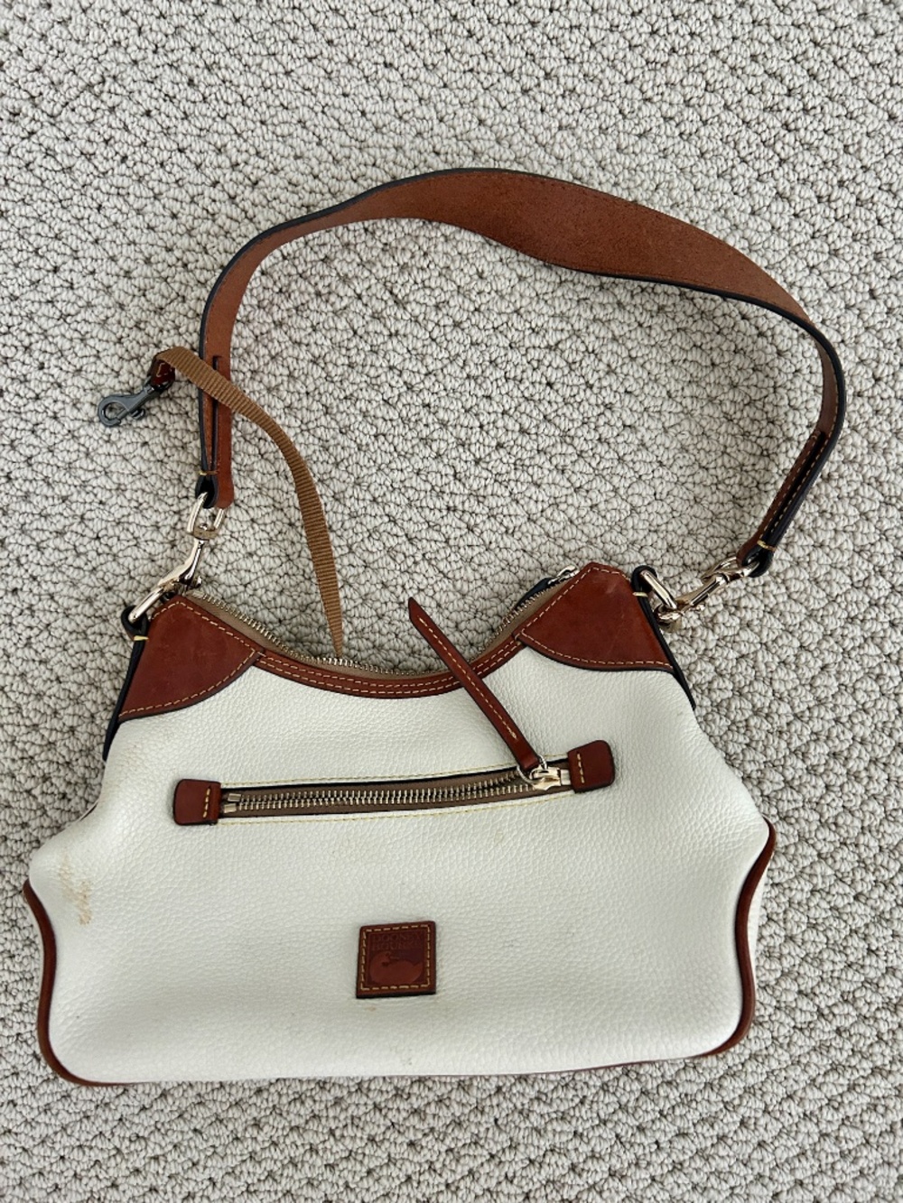 Dooney & Bourke Pebble Grain Small Hobo Purse Handbag White/Brown Gold - Picture 2 of 6